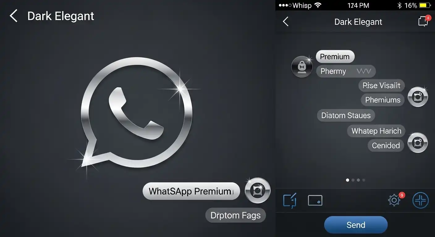Tema oscuro elegante de Temas para WhatsApp Plus con tonos grises sofisticados.
