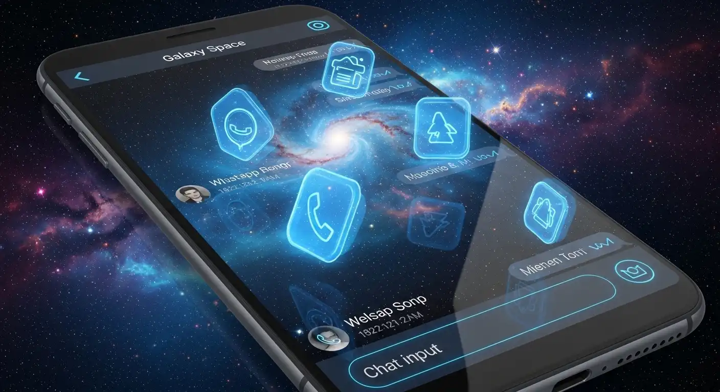 Tema galaxia espacial de Temas para WhatsApp Plus con estrellas y fondo cósmico.